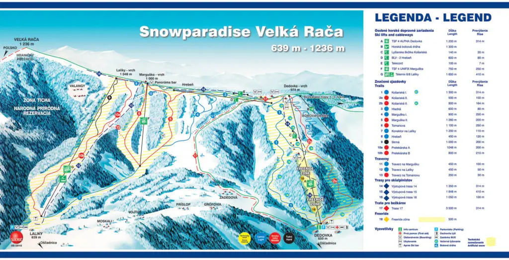 Mapa lyžiarskeho strediska Snowparadise Veľká Rača